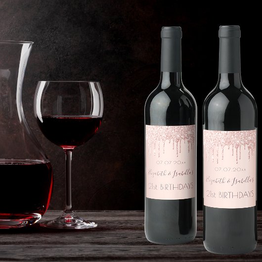 誕生日パーティーバラ金ゴールドグリッター2 2人2人 ワインラベル