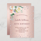 誕生日パーティーバラ金ゴールドダイヤモンドピンク花模様 ポストカード (正面/裏面)