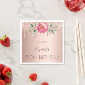 誕生日パーティーバラ金ゴールドドリップピンクフローラ スタンダードカクテルナプキン (インサイチュ)