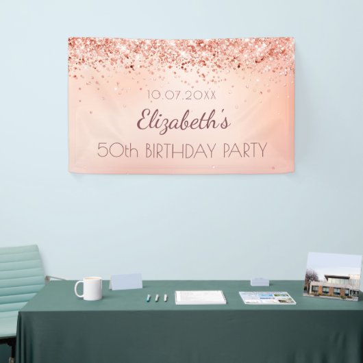 誕生日パーティーバラ金ゴールドピンクのウェルカムサイン 横断幕 (トレードショー)