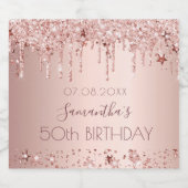 誕生日パーティーバラ金ゴールドピンクのドリップスター スパークリングワインラベル (シングルラベル)