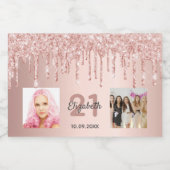 誕生日パーティーバラ金ゴールドピンクのドリップス写真 スパークリングワインラベル (シングルラベル)