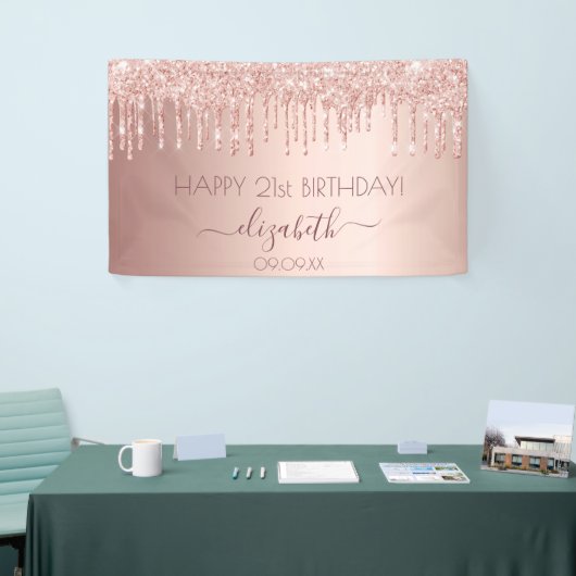 誕生日パーティーバラ金ゴールドピンクの滴 横断幕 (トレードショー)