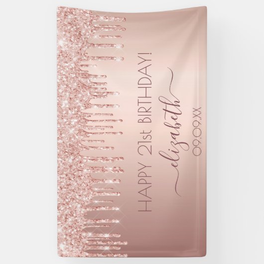 誕生日パーティーバラ金ゴールドピンクの滴 横断幕 (縦)