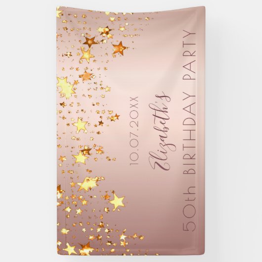 誕生日パーティーバラ金ゴールドピンクゴールデンスターズ名 横断幕 (縦)