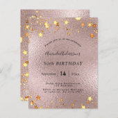 誕生日パーティーバラ金ゴールドピンクフォイルスターモダン ポストカード (正面/裏面)