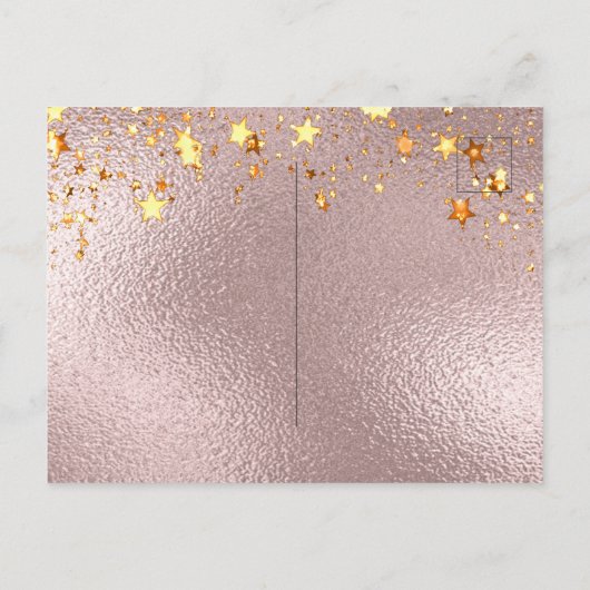 誕生日パーティーバラ金ゴールドピンクフォイルスターモダン ポストカード (裏面)