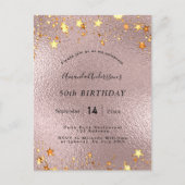 誕生日パーティーバラ金ゴールドピンクフォイルスターモダン ポストカード (正面)