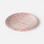 誕生日パーティーバラ金ゴールドピンク花模様植物学 ペーパープレート (アングル)