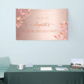 誕生日パーティーバラ金ゴールドピンク花模様 横断幕 (トレードショー)