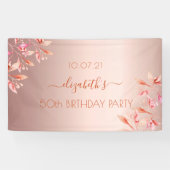 誕生日パーティーバラ金ゴールドピンク花模様 横断幕 (横)