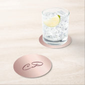 誕生日パーティーバラ金ゴールドモノグラムイニシャル ラウンドペーパーコースター (インサイチュ)