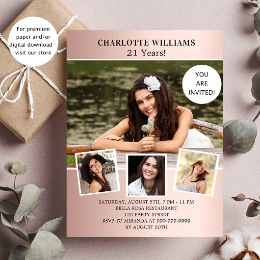 誕生日パーティーバラ金ゴールド写真の予算の招待 チラシ