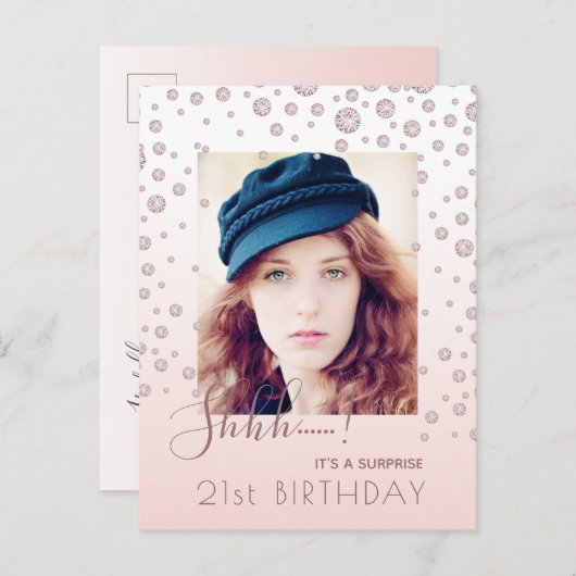 誕生日パーティーバラ金ゴールド写真の驚きの招待 ポストカード (正面/裏面)