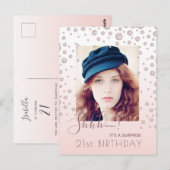 誕生日パーティーバラ金ゴールド写真の驚きの招待 ポストカード (正面/裏面)