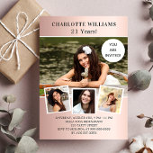 誕生日パーティーバラ金ゴールド写真コラージュラグジュアリー 招待状