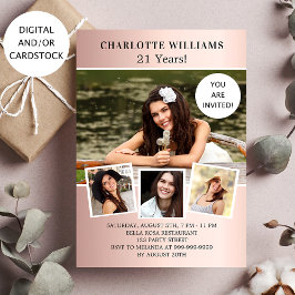 誕生日パーティーバラ金ゴールド写真コラージュ 招待状