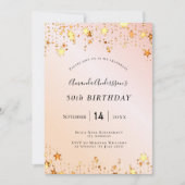 誕生日パーティーバラ金ゴールド赤面ピンクの星エレガント 招待状 (正面)