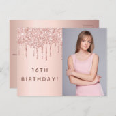 誕生日パーティーバラ金ゴールド赤面写真の招待 ポストカード (正面/裏面)