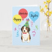 誕生日パーティーバルーンのビーグル カード (黄色い花)