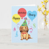 誕生日パーティーバルーン長髪ダックスント カード (黄色い花)