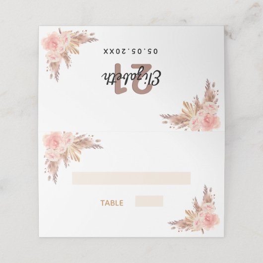 誕生日パーティーパンパスグラス赤面花模様名 プレイスカード (外部開封)