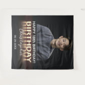 誕生日パーティーパーソナライズされたフォトネオン金ゴールドライト タペストリー (正面(横))