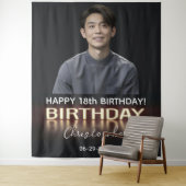 誕生日パーティーパーソナライズされたフォトネオン金ゴールドライト タペストリー (インサイチュ)