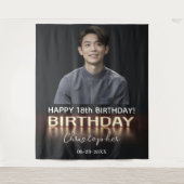 誕生日パーティーパーソナライズされたフォトネオン金ゴールドライト タペストリー (正面)