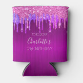 誕生日パーティーパープルピンクグリッタースパークルグラム 缶クーラー (正面)