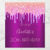 誕生日パーティーパープルピンクグリッタードリップ ワインラベル (シングルラベル)