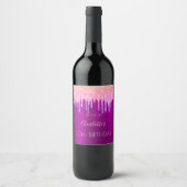 誕生日パーティーパープルピンクグリッタードリップ ワインラベル (正面)