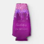 誕生日パーティーパープルピンク赤面グリッタースパークル ボトルクーラー (正面)