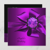 誕生日パーティーパープルマゼンタボウブラック 招待状 (正面/裏面)