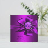 誕生日パーティーパープルマゼンタボウブラック 招待状 (スタンド正面)