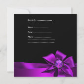 誕生日パーティーパープルマゼンタボウブラック 招待状 (裏面)