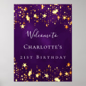 誕生日パーティーパープル金ゴールドスター歓迎 ポスター (正面)