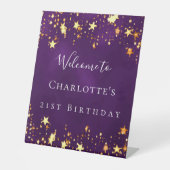 誕生日パーティーパープル金ゴールドスター歓迎 台座サイン (正面)