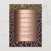 誕生日パーティーヒョウ柄ブロンズ招待 ポストカード (正面)