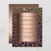 誕生日パーティーヒョウ柄ブロンズ招待 ポストカード (正面/裏面)