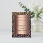 誕生日パーティーヒョウ柄ブロンズ招待 ポストカード (スタンド正面)