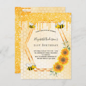 誕生日パーティービーズヒマワリグリッター招待 ポストカード (正面/裏面)