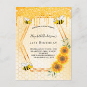 誕生日パーティービーズヒマワリグリッター招待 ポストカード (正面)