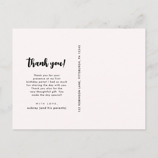 誕生日パーティーピンクありがとうスクリプト全写真 ポストカード (裏面)