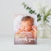 誕生日パーティーピンクありがとうスクリプト全写真 ポストカード (スタンド正面)