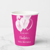 誕生日パーティーピンクの白いバルーン名ガール 紙コップ (正面)