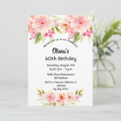 誕生日パーティーピンクの花模様グリーン 招待状 (スタンド正面)