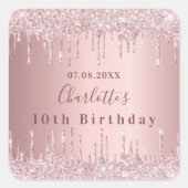 誕生日パーティーピンクほこりっぽいバラグリッタードリップラグジュアリー スクエアシール (正面)