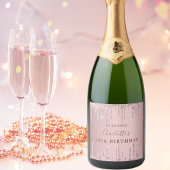 誕生日パーティーピンクほこりっぽいバラグリッターモノグラム スパークリングワインラベル