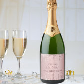 誕生日パーティーピンクほこりっぽいバラグリッターモノグラム スパークリングワインラベル